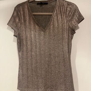 White House, black market Metallic V-Neck Short Sleeve Top
